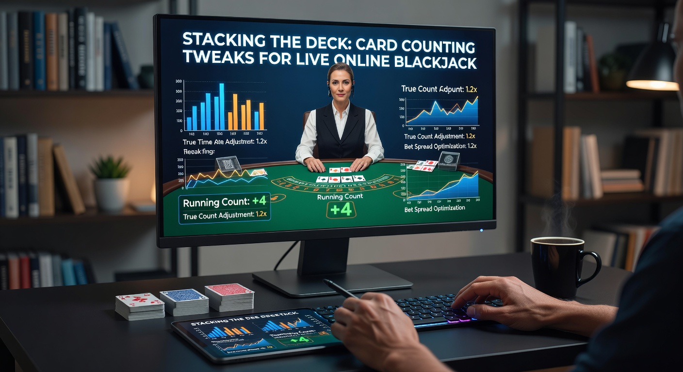 Nahaufnahme eines Live-Dealers, der Karten verteilt, mit sichtbarem Shoe und Zähl-Indikatoren