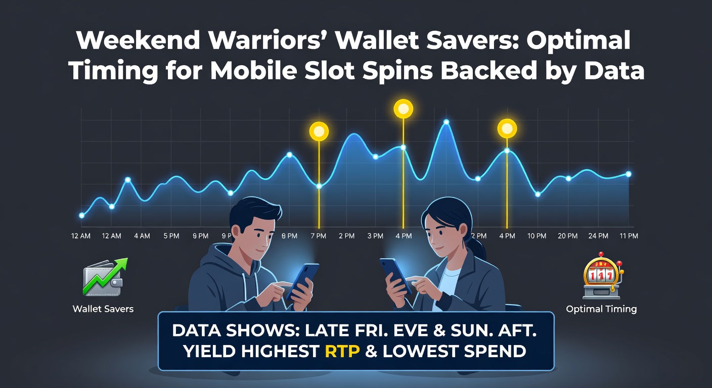 Grafik mit Uhrzeiten, Gewinnpeaks und Mobile-Slot-Symbolen auf Wochenendhintergrund
